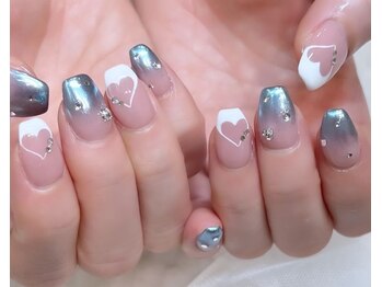 ネイルアンドアイラッシュスタジオ シュシュ(chouchou)/ハートフレンチミラーグラデ梅雨