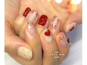 ネイルズ カスミン(nails CASU-MIN)/赤ツィードともっこりハート