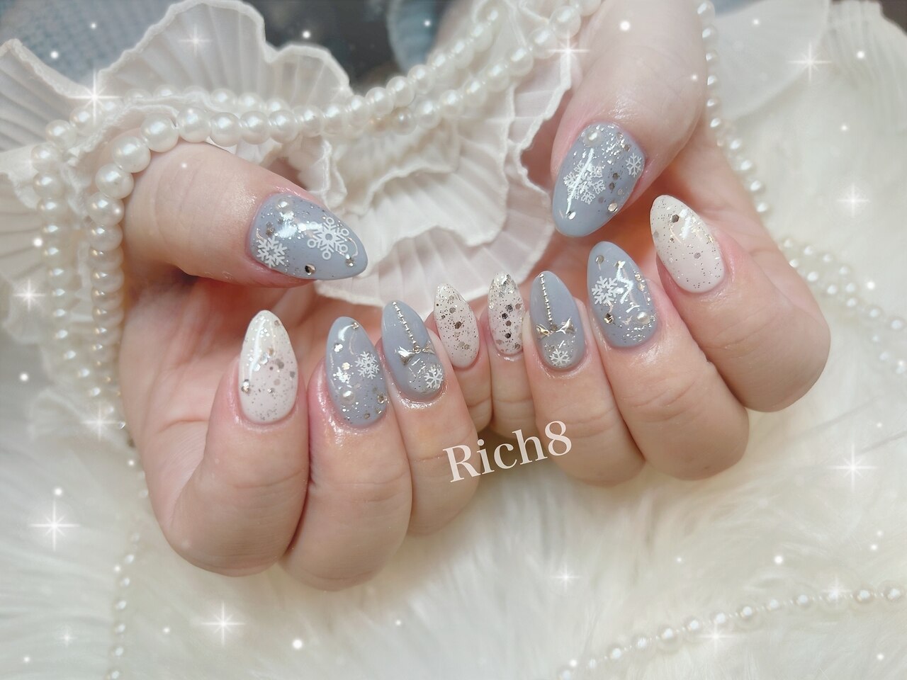 ておさん様✾ネイルチップ　クリスマス 雪 結晶 冬 スノードーム 美月様✾ 現品販売 ネイルチップ クリスマス 雪 結晶 冬 スノー
