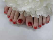 ネイルサロンミキ 横浜(MIKI)/赤フットジェル上品ホログラム