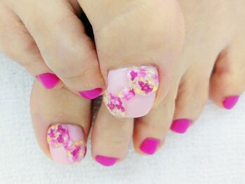 エムネイル(M Nail)/フットネイル・押し花×リボン