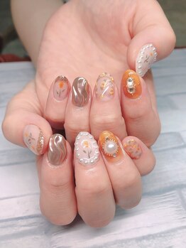 ソンリエ 青竹店(SONRiE)/パールとお花のネイル