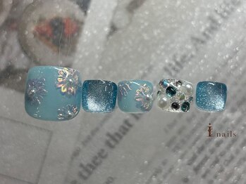 アイネイルズ 横浜EAST店(I-nails)/手描きフラワーフットネイル