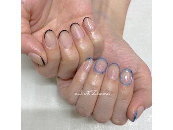 ネイルアート ジマー/クリアニュアンスのちぐはぐ