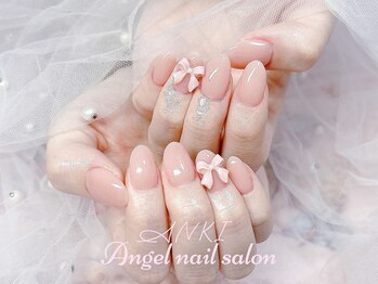 エンジェルネイルサロン(Angel nail salon)/ナチュラルピンクXピンクリボン