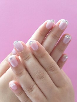 ネイルサロンミキ 横浜(MIKI)/クリアガラスフレンチ紫シルバー