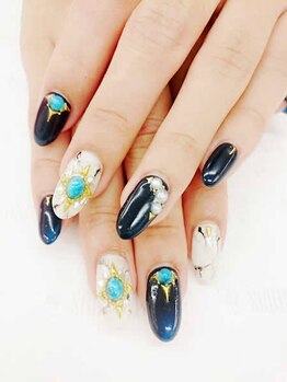 ネイリシャス(NAILICIOUS)/ホワイト大理石&ネイビー