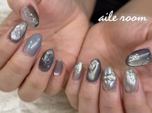 エールルーム 中目黒(aileroom)/寒色ニュアンス ちぐはぐネイル