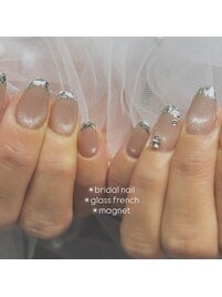 ブライダルガラスフレンチネイル