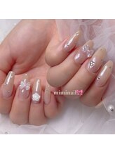 ミミ ネイル(mimi nail)/パールカラー　リボンデザイン