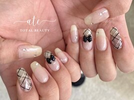 チェック×リボン