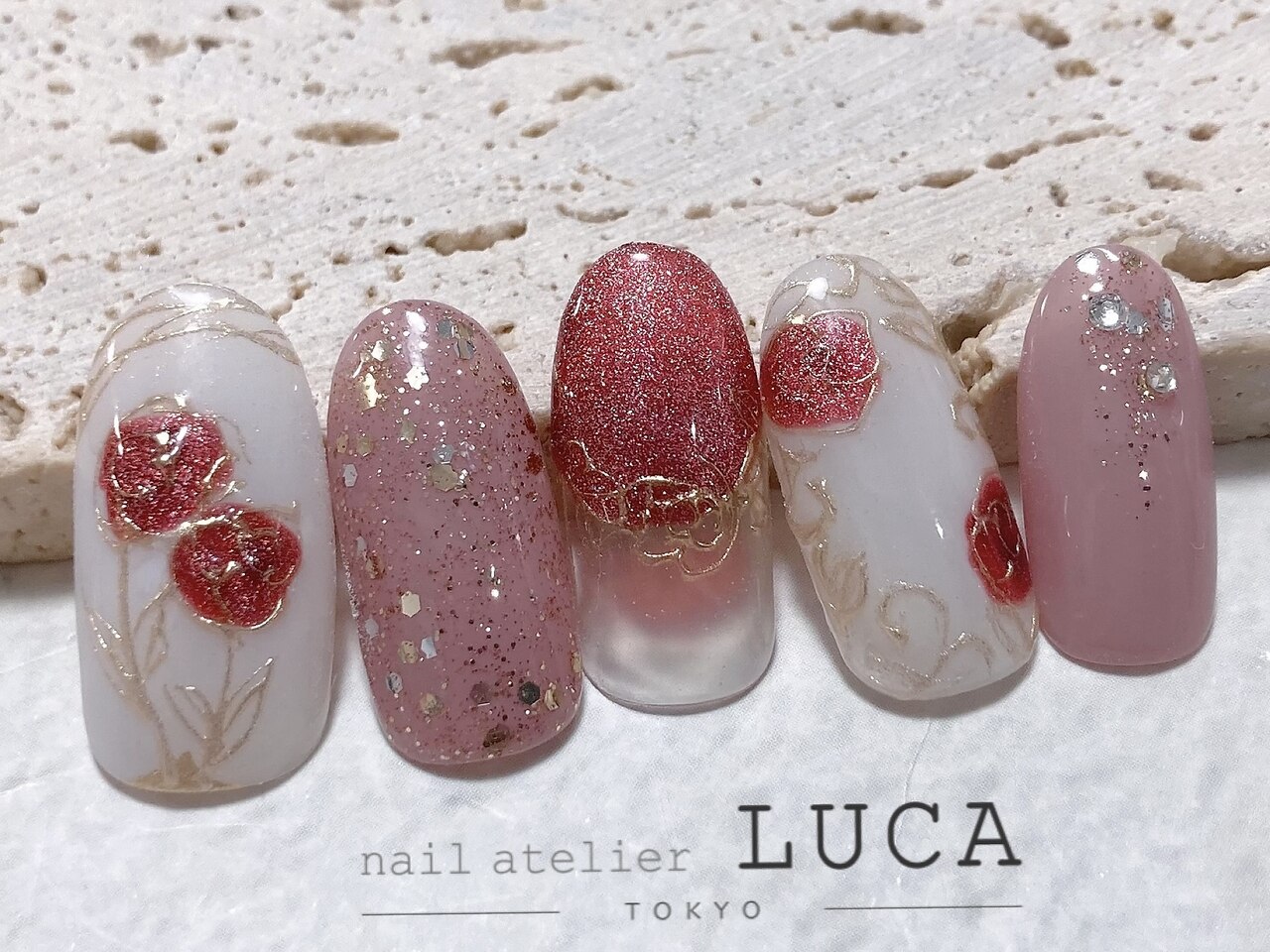 オーダー◇ネイルチップ 秋 冬 ツイード ベージュ シルク 量産型 薔薇