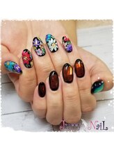 ジュリーネイル 所沢店/花柄アート×氷ネイル