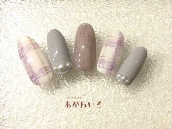 手描きチェックネイル　秋冬