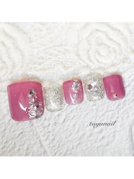 たゆ ネイル(たゆnail)/王道キラキラピンクフットネイル