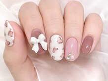スウィートハート(Sweet Heart)/リボン×ハートのガーリーネイル