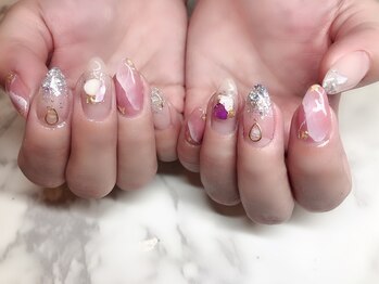 ピンク大理石ネイル