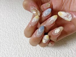 海とプルメリアフラワーネイル