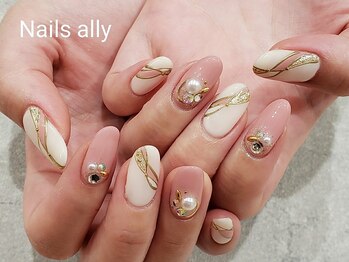ネイルズアリー 立川店(Nails ally)/春×ピンク×ラインアート