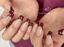 アテ(ate)/赤フラッシュフレンチネイル