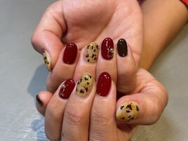 ボルドー/レオパード/大人ネイル