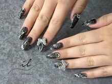 イル 神戸店/ブラック×フラッシュネイル