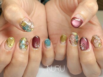 ヌル ネイル 新宿(NURU NAIL)/夏/個性派/花/マグ/韓国
