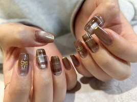 ブラウンチェックネイル