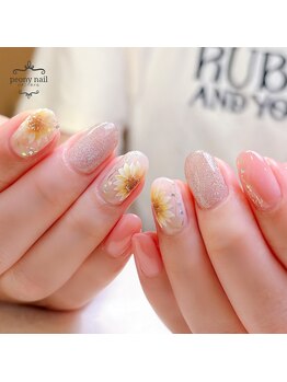 ピオニーネイル(peony nail)/コーラルピンク×ひまわり