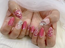 ピンクローズ(Pink Rose)/ピンクツイードネイル