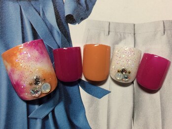 ネイルサロン リリオ(Nail Salon Ririo)/キラキラ×タイダイ柄フット