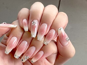 ガラスフレンチ×チークネイル