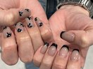 シアーブラックお花ネイル