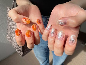 ユージューネイルルーム(UJU nail room)/オレンジシルバーニュアンス