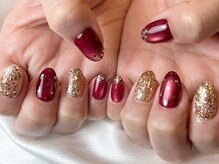 マイフェアレディ 今池(MyFairLady)/赤×星屑ラメ華ネイル