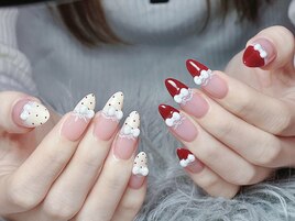 白と赤のレースフレンチドット