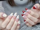 白と赤のレースフレンチドット