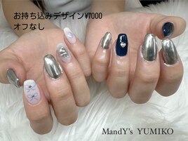 ネイビー/ミラー/落書きネイル