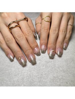 エルネイル バイ ファースト(el.NAIL by1st)/ラメグラデーション+アート追加