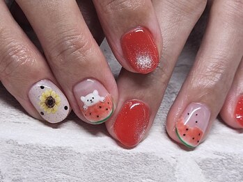 スイカ＆ひまわりnail