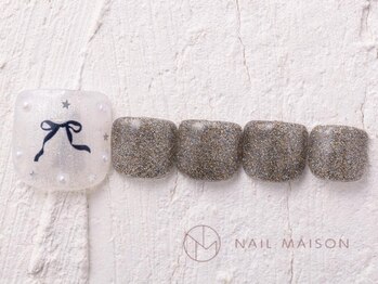ネイルメゾン 渋谷店(NAIL MAISON)/黒リボンラメパール￥7500
