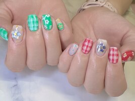 チェック×フラワー