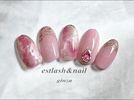 ピンク大理石風ネイル
