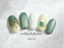 エストラッシュアンドネイル 銀座店(est lash&nail)/グリーンフラワーレースネイル
