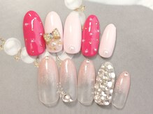 ネイルサロン ティディ(TIDY)/シンプル/リボンとキラキラ