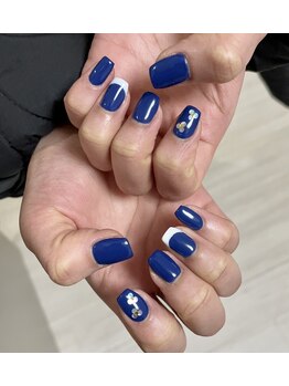 フレンチ/ホログラムお花ネイル