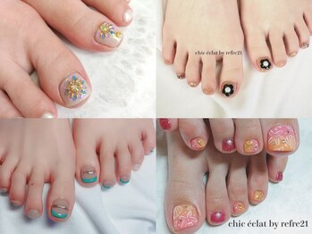 シックエクラ バイ リフレ21(chic eclat by Refre21)の写真/素足でも可愛くお洒落は足元から☆フットネイルもデザイン豊富にシンプル～華やかなまで幅広くご用意♪