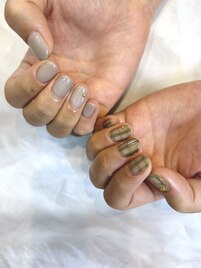 カーキチェックで秋ネイル