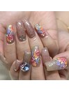 手描き花柄ネイル♪フラッシュ