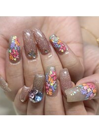手描き花柄ネイル♪フラッシュ